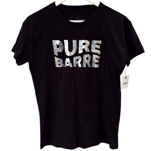 Pure Barre Wave Foil Cotton Tee Small Silver Logo